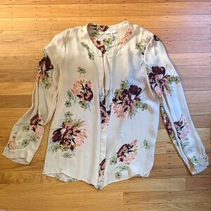 Women's Cream Floral Button-Front Blouse - Elegant Spring Top